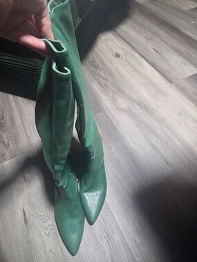 New York & Company Green Pointed-Toe Knee Boots